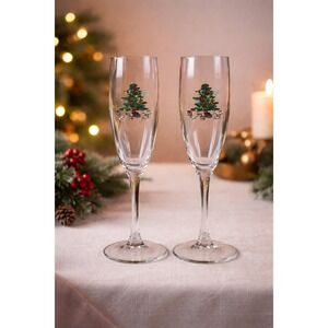 Vintage Nikko Happy Holidays Champagne Flutes Set of 2 Made in Japan